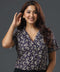 Lapel Detailed Buttoned Blue Printed Top